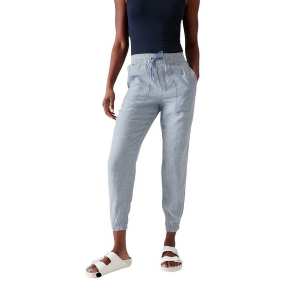 Athleta Womens Retreat Linen Jogger Chambray Blue Size 10 NWOT - Picture 1 of 7